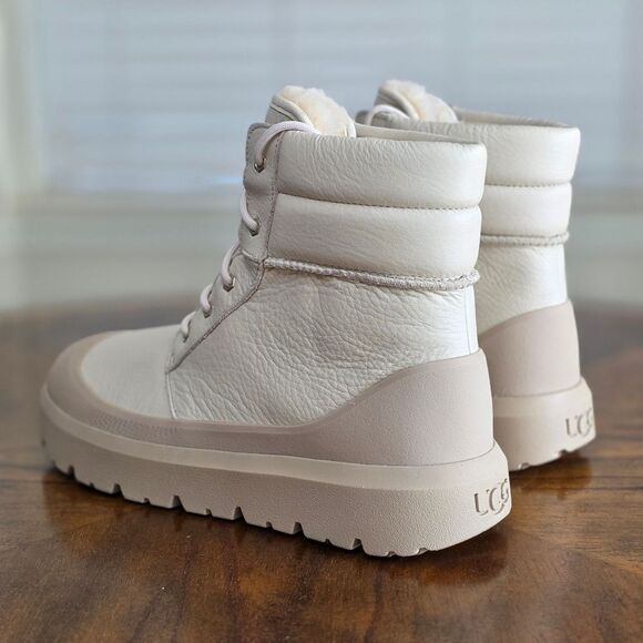 UGG Neumel High Weather Hybrid Birch White Pepper Leather Boots Women's 8 New LE - Picture 5 of 14
